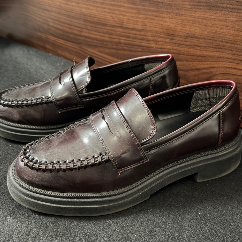 Zara Chunky Penny Loafers Wine Deep Burgundy Women’s Size 7.5 Or 38 - Picture 2 of 13